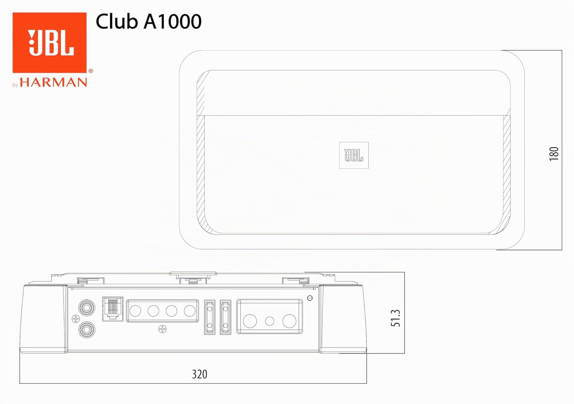 JBL Club A1000 Amplificador Mono para Subwoofer con 600W RMS a 4Ω, 1000W RMS a 2Ω, tecnología Class D, Respuesta 10–320Hz, Filtro LP Variable, Refuerzo de Graves y práctico Control Remoto Incluido