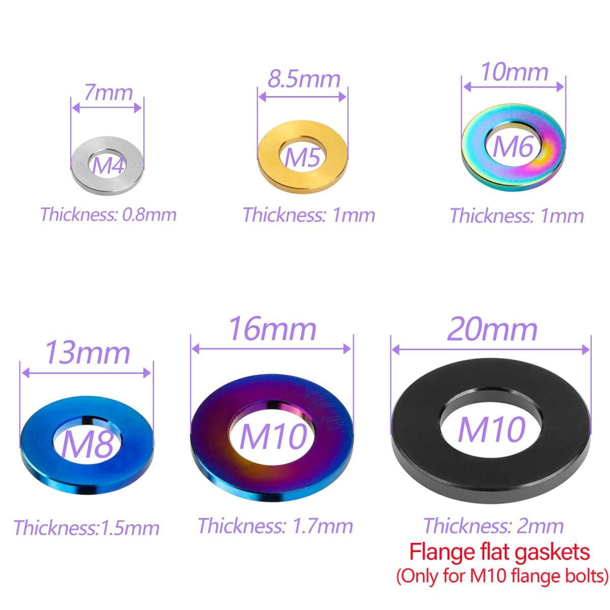 M4/M5/M6/M8/M10 Titan Unterlegscheiben Farbe Flachdistanz Dichtung Für Motorrad