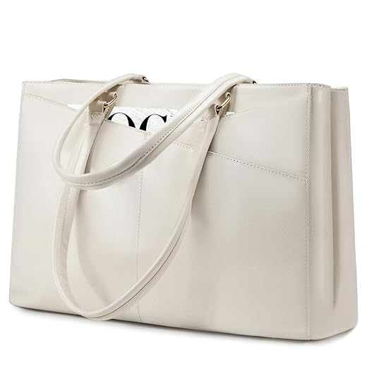 LOVEVOOK Laptop Bag for Women 15.6 Inch Tote Bags Waterproof Computer Briefcase for Teacher Business Office Work Bag,Beige