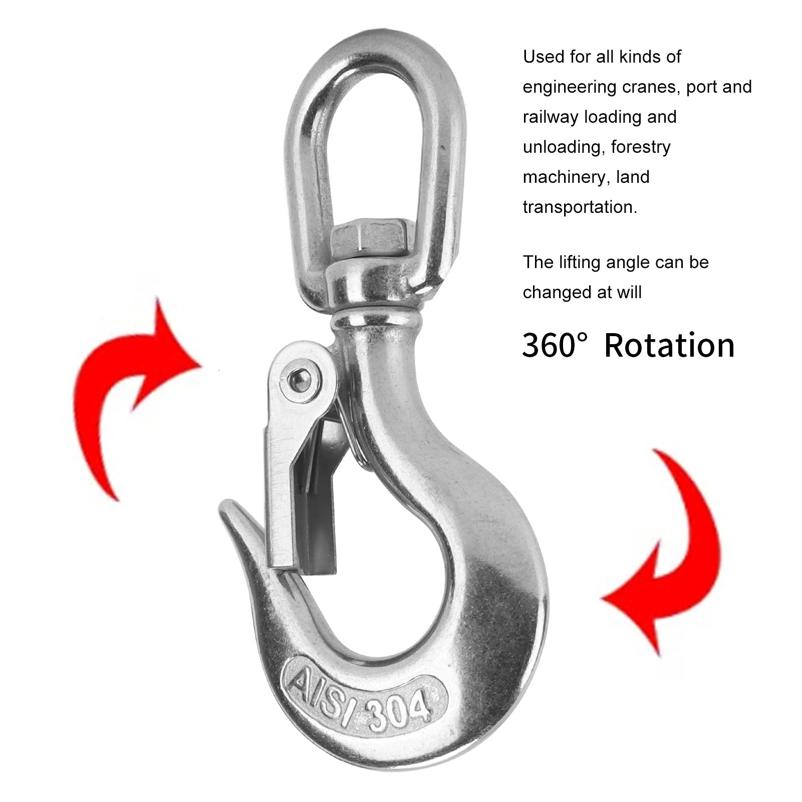 Stainless Steel Swivels Eye Lifting Hook Stainless Steel Swivels Eye Snap Hook for Engineering Cranes (350KG)