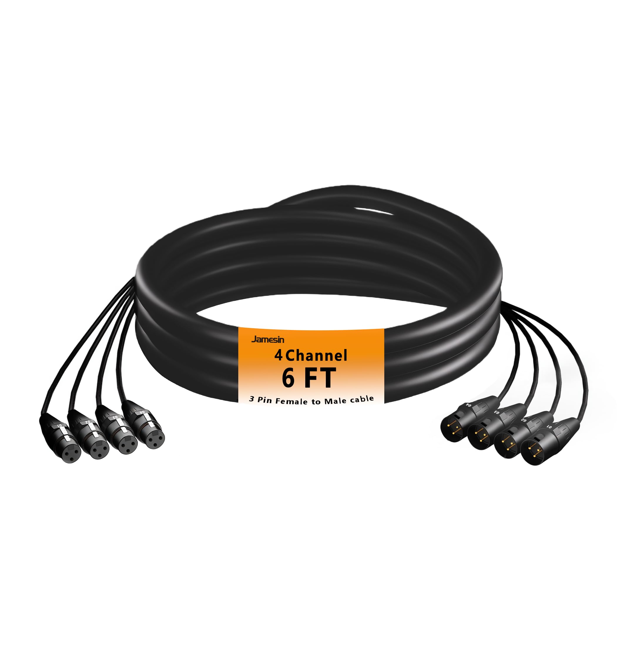 Jamesin Cavo a serpente XLR a 4 canali maschio a femmina, 1,8 m, con cavo audio microfono codificato a colori, per palco e studio di registrazione, può essere utilizzato con qualsiasi dispositivo con