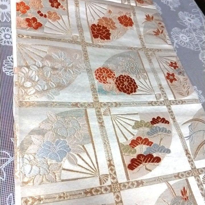 袋帯(各天扇面花紋白) 着物 ファッション 袋帯(各天扇面花紋白)