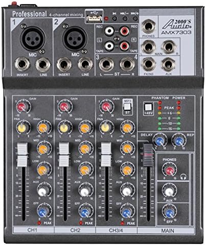 Audio2000'S AMX7303- Professional Four-Channel Audio Mixer with USB and DSP Processor