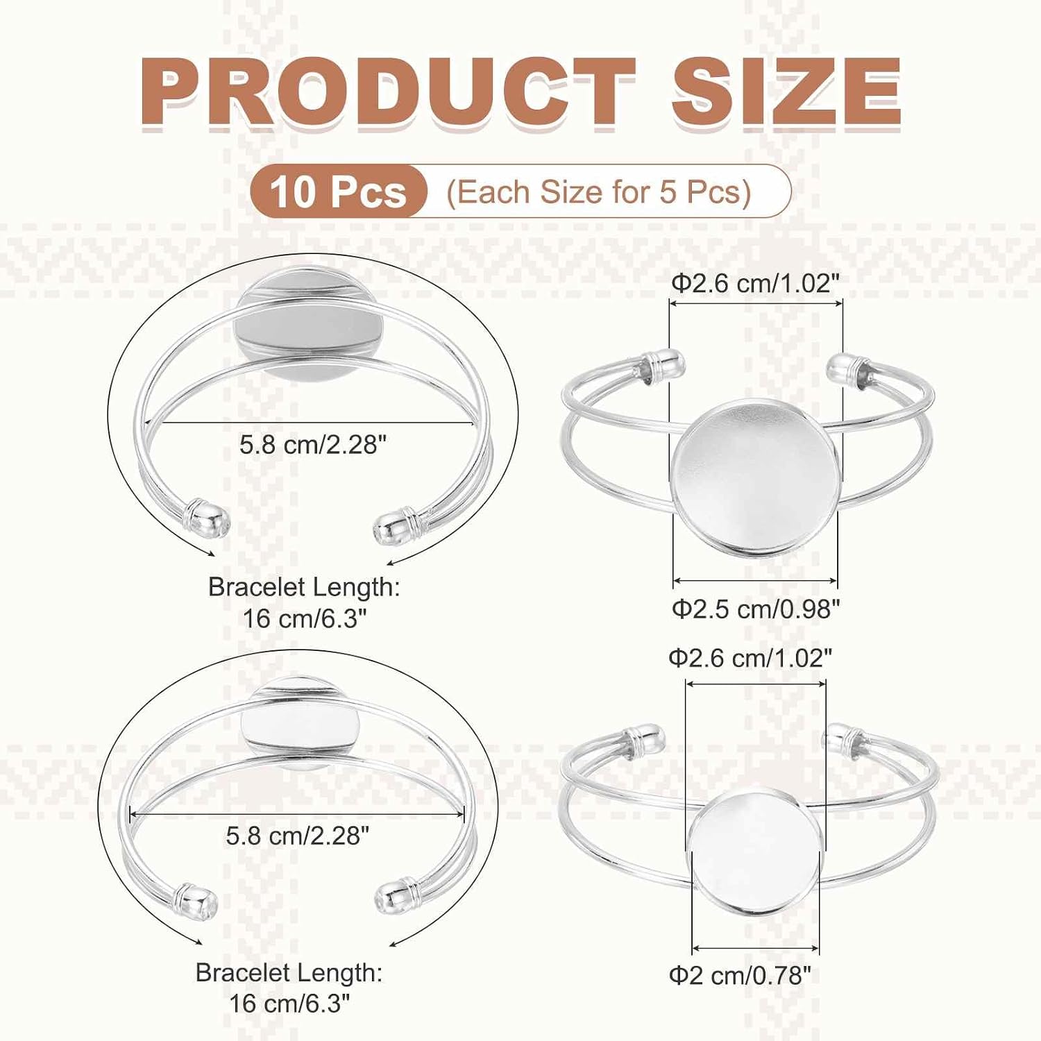 MECCANIXITY 10 Pcs Bezel Tray Blank Bracelet Setting, 25/20mm Adjustable Round Tray Setting Blank Bangle for DIY Jewelry Making Crafting Bracelets, Silver