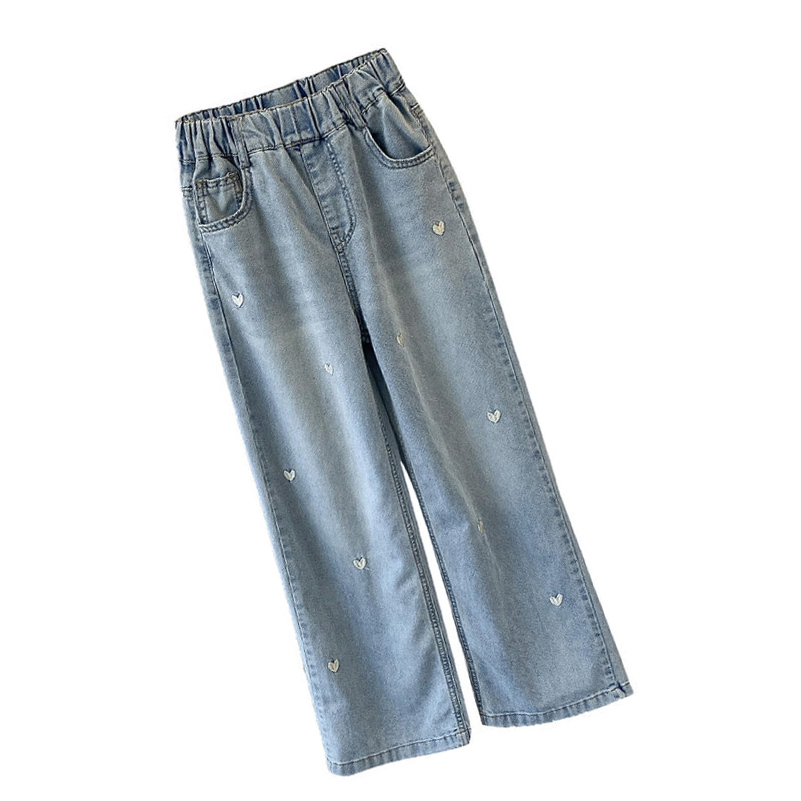 Pantalones vaqueros de pierna ancha para niñas con cintura elástica, pantalones de moda para primavera y otoño de 5 a 12 años, cómodos pantalones de mezclilla casuales