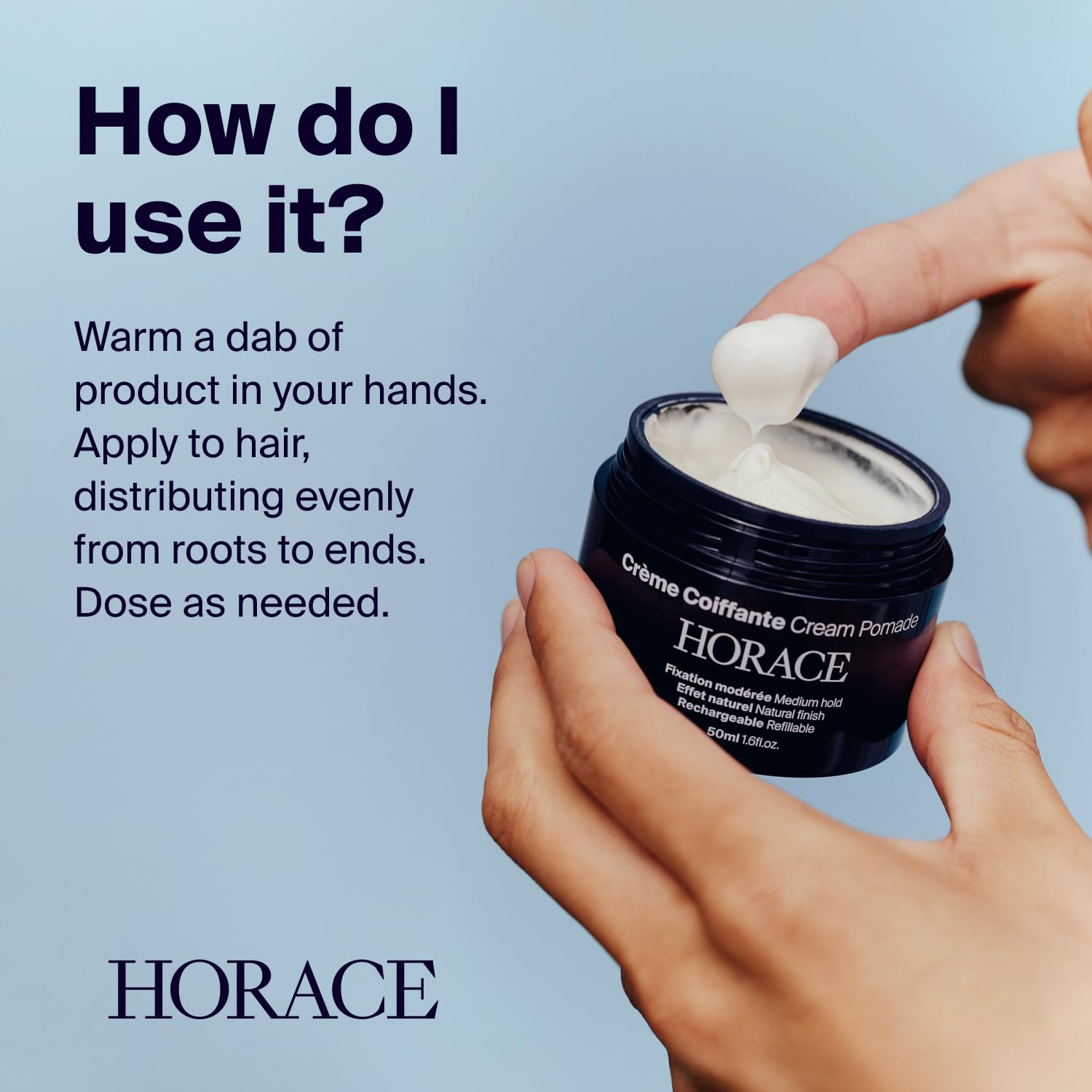 HORACE Cream Pomade, Medium Hold Hair Styling Cream for Natural Finish, Easy Rinse, No Residue, Refillable Jar - Image 4