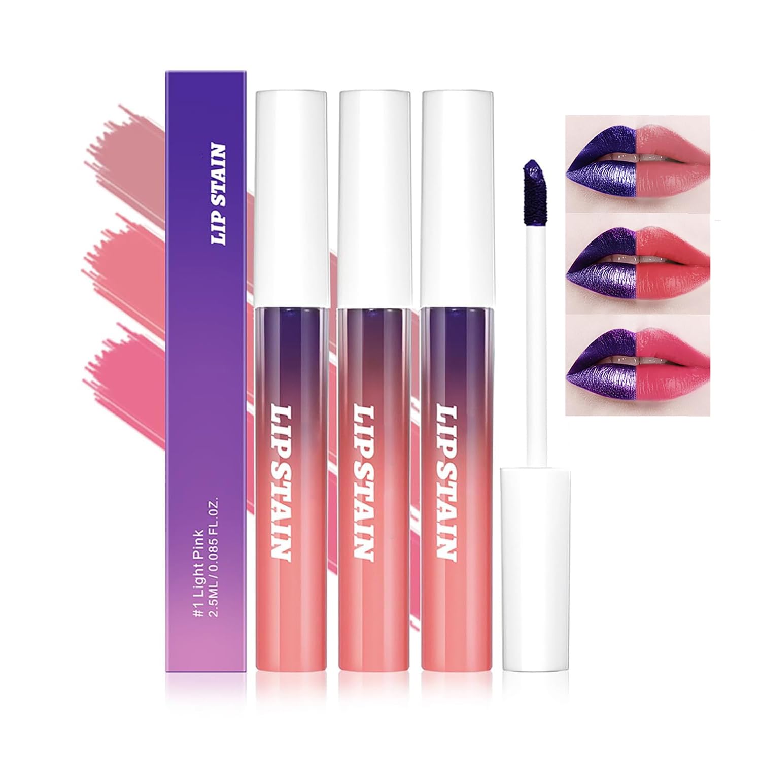 Peel Off Lip Tattoo, Waterproof and Transfer Matte Pink Ink Lip Gloss Non-Stick Cup Nude for Women 3 Pack