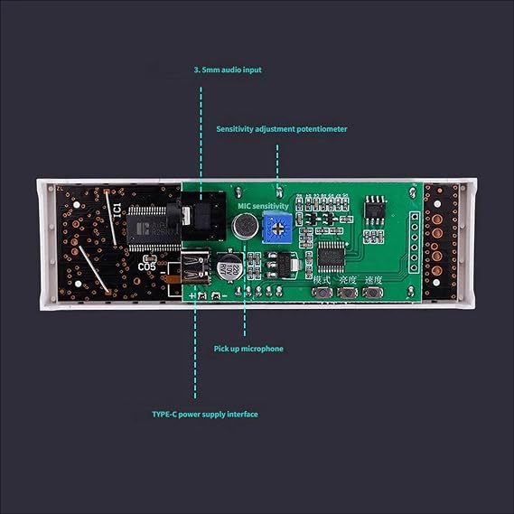 LED Lights Music Spectrum Pickup Light Display Voice Control Light Interior Lighting Rhythm Analyzation Portable Music Visualization