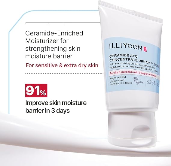 ILLIYOON Ceramide Ato Concentrate Cream (200ml, 6.76 Fl Oz) | Moisturizer for Dry&Sensitive Skin, 100hr Hydration, Restoring Skin Barrier | Gentle for Infants and Adults | Vegan | Fragrance Free