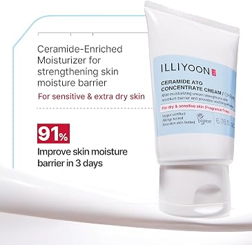ILLIYOON Ceramide Ato Concentrate Cream (200ml, 6.76 Fl Oz) | Moisturizer for Dry&Sensitive Skin, 100hr Hydration, Restoring Skin Barrier | Gentle for Infants and Adults | Vegan | Fragrance Free