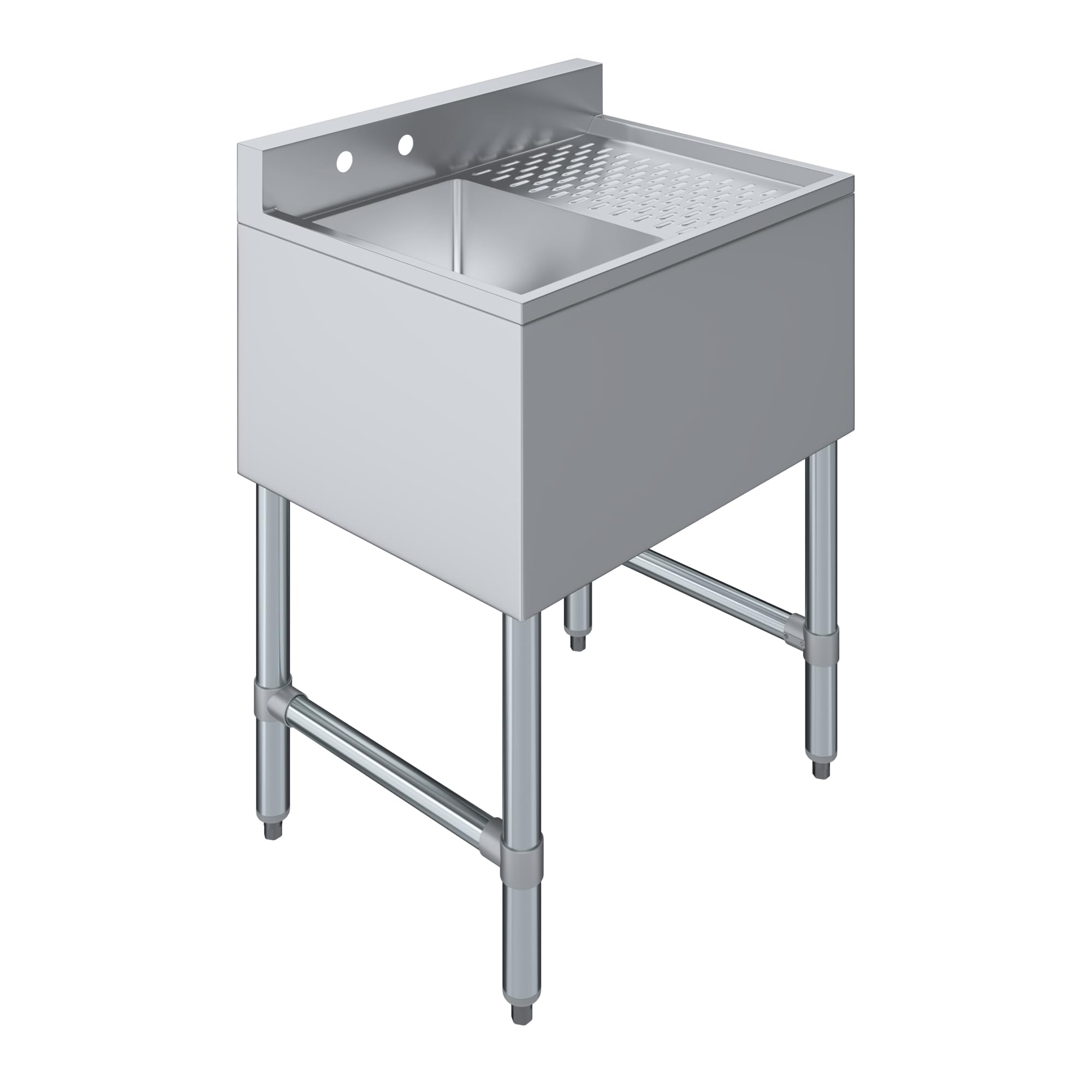 AmGood 24 in. x 19 in. 1-Compartment Underbar Bar Sink with a 12 in. Right Drainboard, No Faucet - 10 in. x 14 in. x 10 in. Bowls, 18-Gauge 304 Stainless Steel, NSF Certified