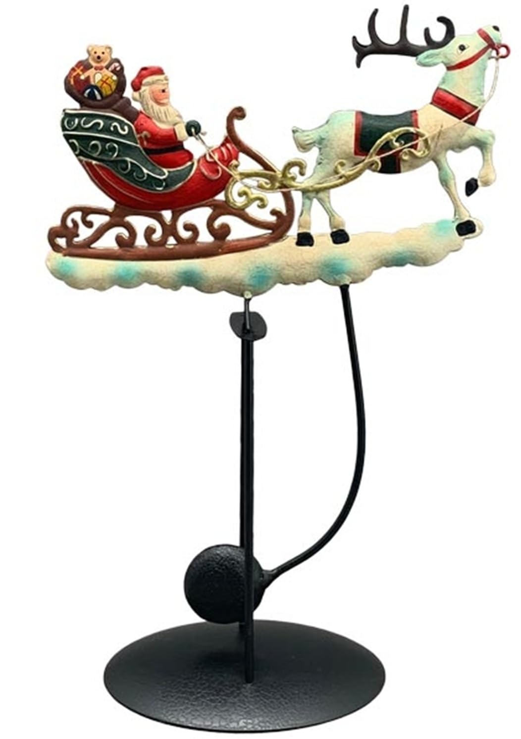 ETC dekorativer weihnachtlicher Nikolaus als nostalgische Wipp-Figur im Antik-Look Motiv beidseitig (Mehrfarbig Rentier)