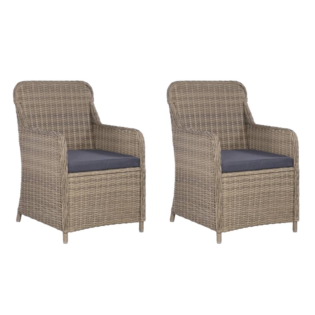 Chaises de jardin en polyrotin marron résistant aux intempéries avec coussins