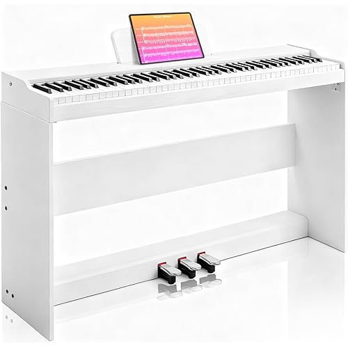 AiJoy 88-Key Digital Piano for Beginners, Velocity-Sensitive Keys, Electric Piano with Triple Pedal, MIDI & Headphone Support, Compact Elegant Design, Christmas & Birthday Gifts, White (ADP10)