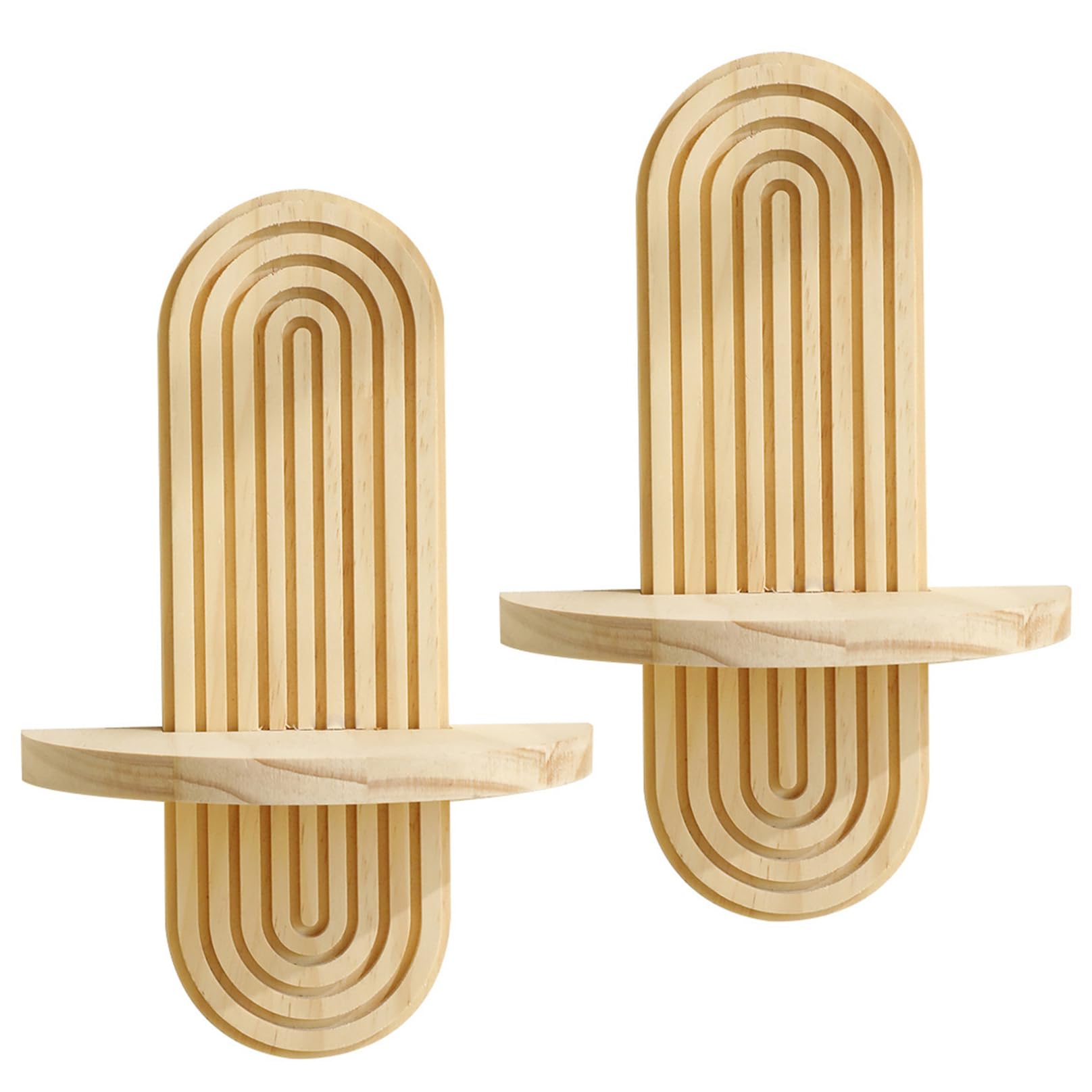 Tsawntd Floating Shelves, Boho Wall Shelf Set of 2, Handcrafted Wooden Floating Shelves with Arched Design for Plant Display and Home Decor