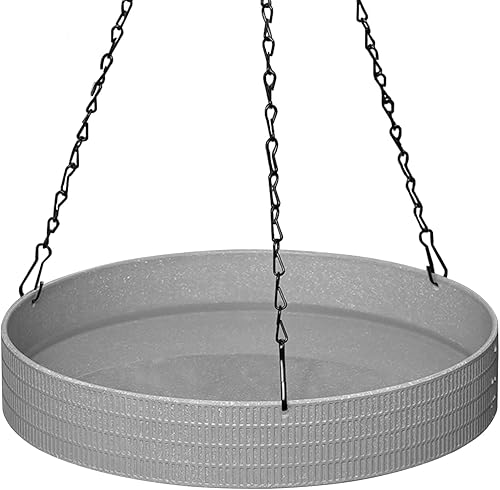Baño colgante para pájaros para exteriores, jardín, patio, textura de piedra de imitación, diseño de estilo bohemio, gran capacidad, 12 pulgadas,