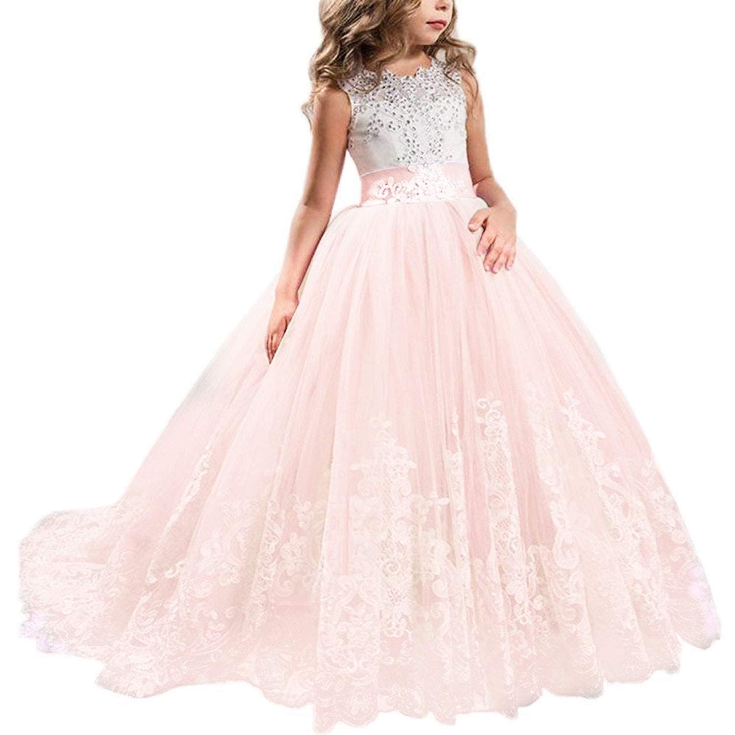 Vestito da Principessa Bambina Ragazze Vestito Elegante Tulle a Strati da Principessa Abiti da Sposa in Abiti da Comunione Vestiti Cresima Ragazza Vestito Bambina Elegante