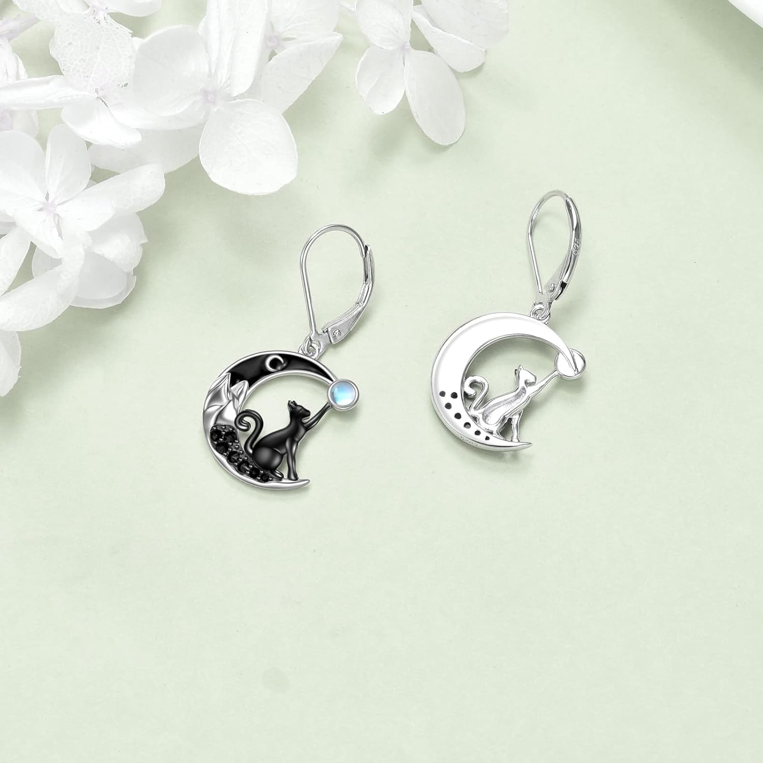 CRMAD Black Cat Earring for Women Sterling Silver Cat Dangle Earrings for Women