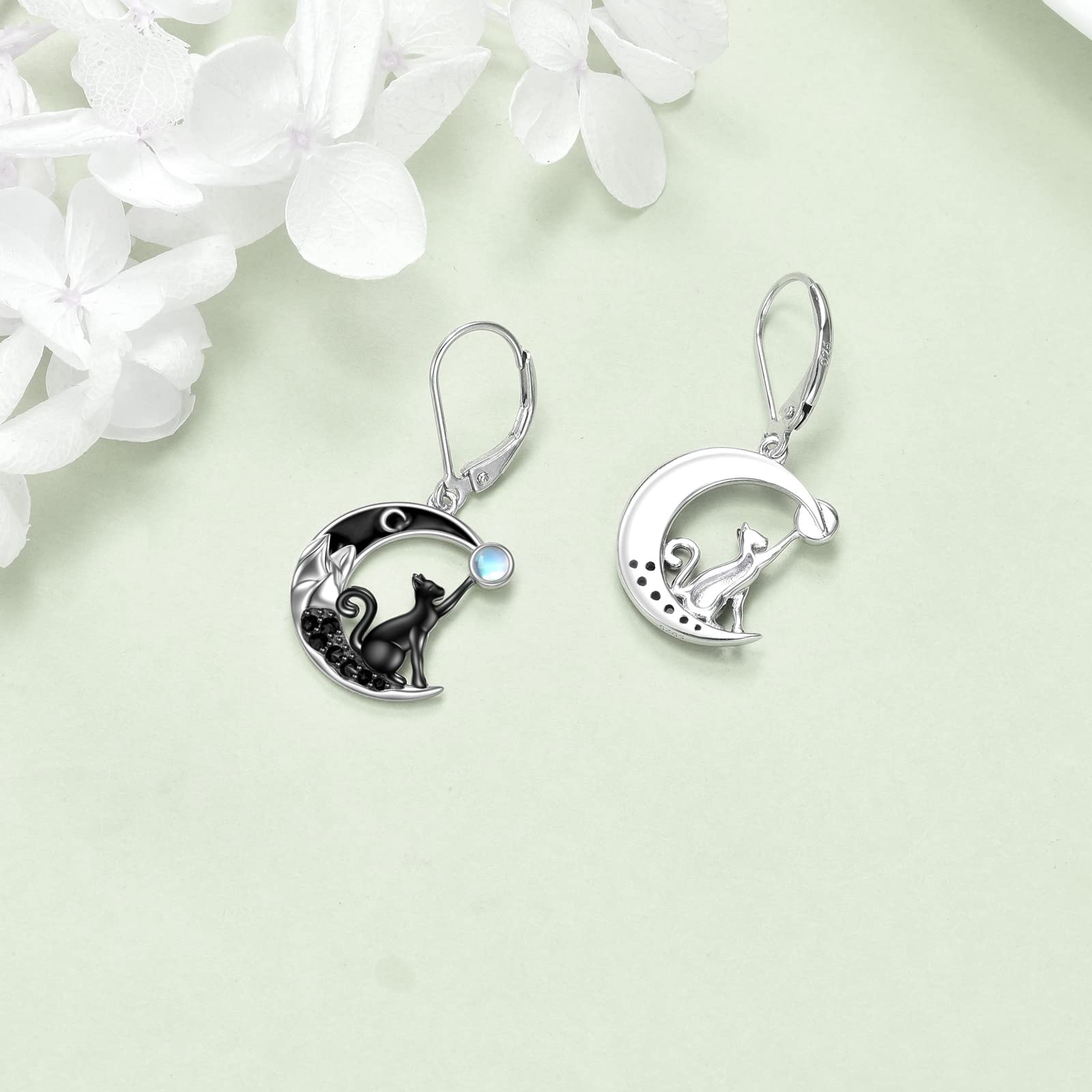 YFN Katzen Ohrringe/Mondstein Halbmond Ohrringe für Frauen Sterling Silber Keltische Mond Ohrringe Irischer Schmuck Geschenke für Mädchen Mutter Tochter Schwester Hypoallergen