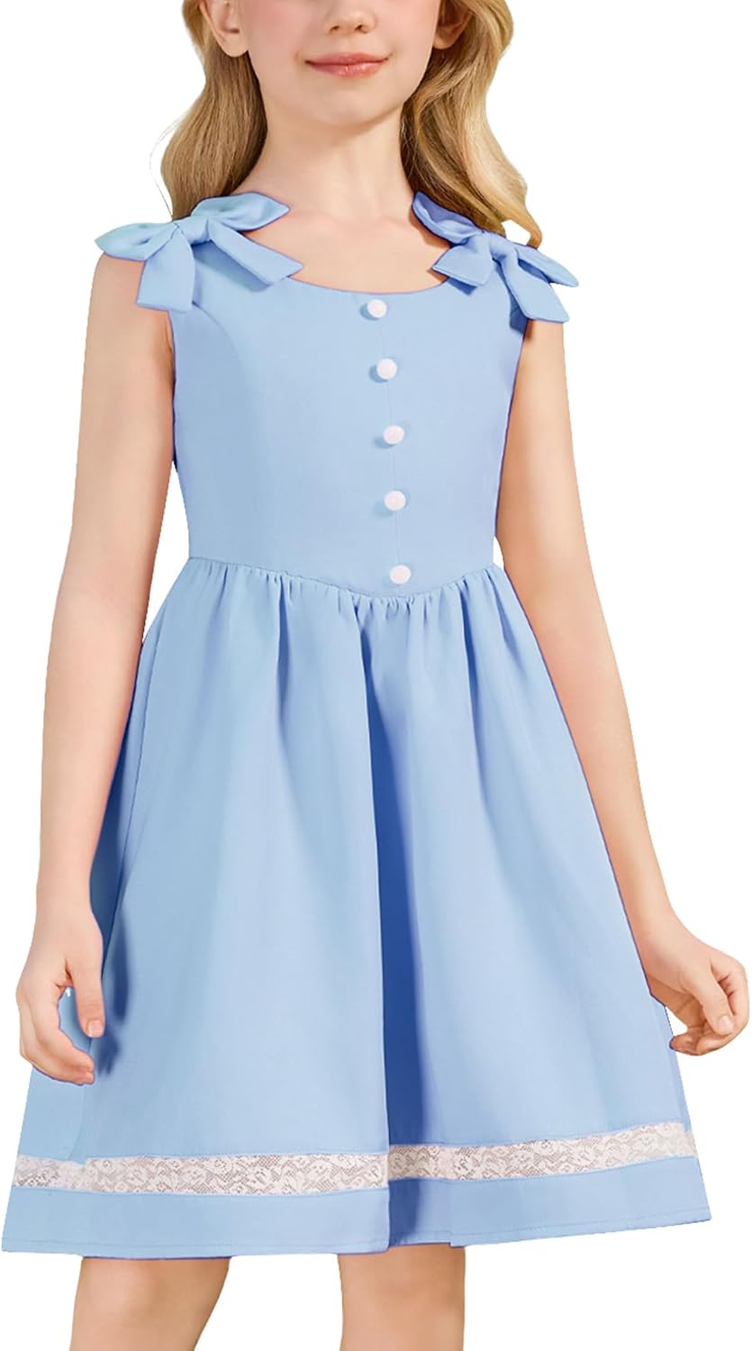 OBEEII 1950s Vintage Dresses for Girls Sleeveless Bowknot Cocktail Retro Ruffle Dress 50s Pin Up Rockabilly Tea Party Dresses
