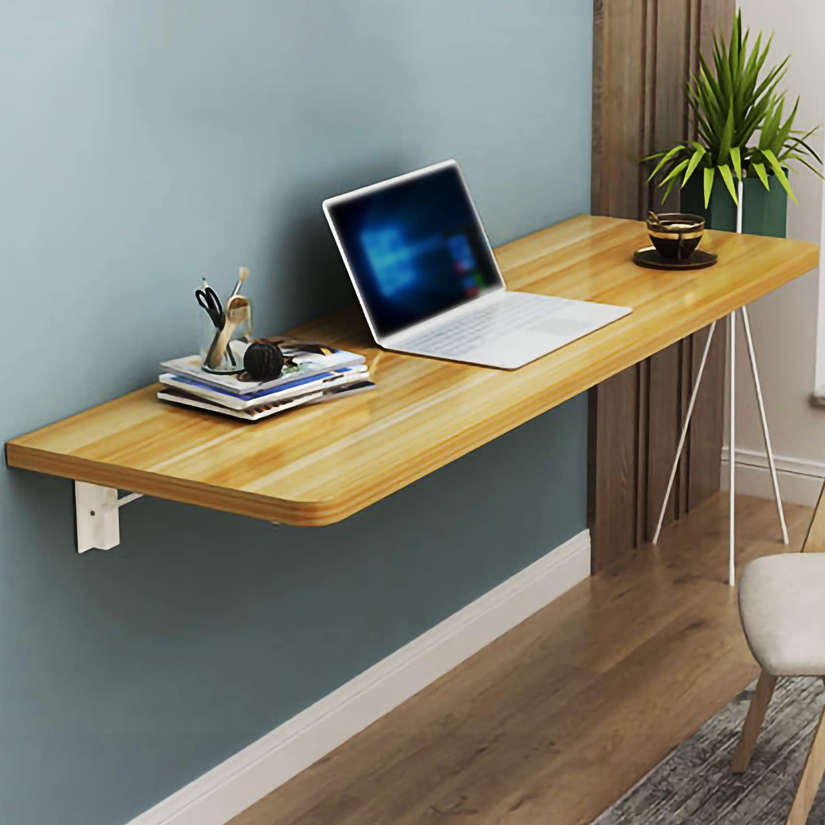 HIAPES Folding Wall Mounted Workbench Drop Leaf Table, Wall Mounted Table Fold Down Space Saving Floating Folding Table, Wall Mounted Folding Table for Laundry Room, Kitchen, Small Space