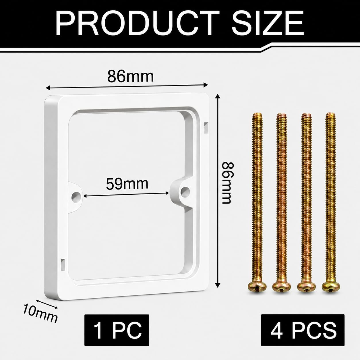 Entretoise Prise Électrique 10mm, Rallonge Boîtier Prise Unique 1 Poste, Kit Extension Durable Interrupteur Lumière Blanc
