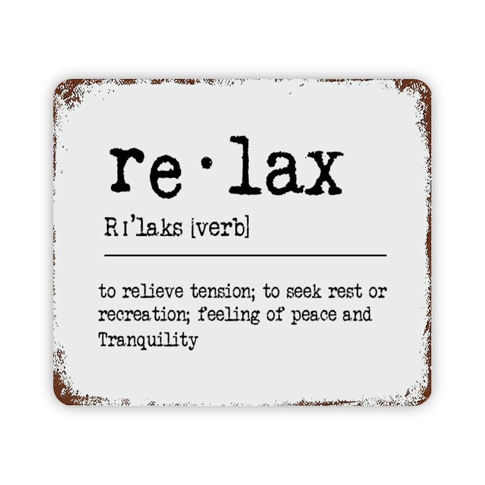 ENEDNATE Vintage Man Cave Aluminum Tin Metal Sign with Saying 12x16 Inch Relax Definition Dictionary Word Meaning Retro Street Metal Signs for Indoor Outdoor Garden Patio Yard Cafe Pub Home Decor