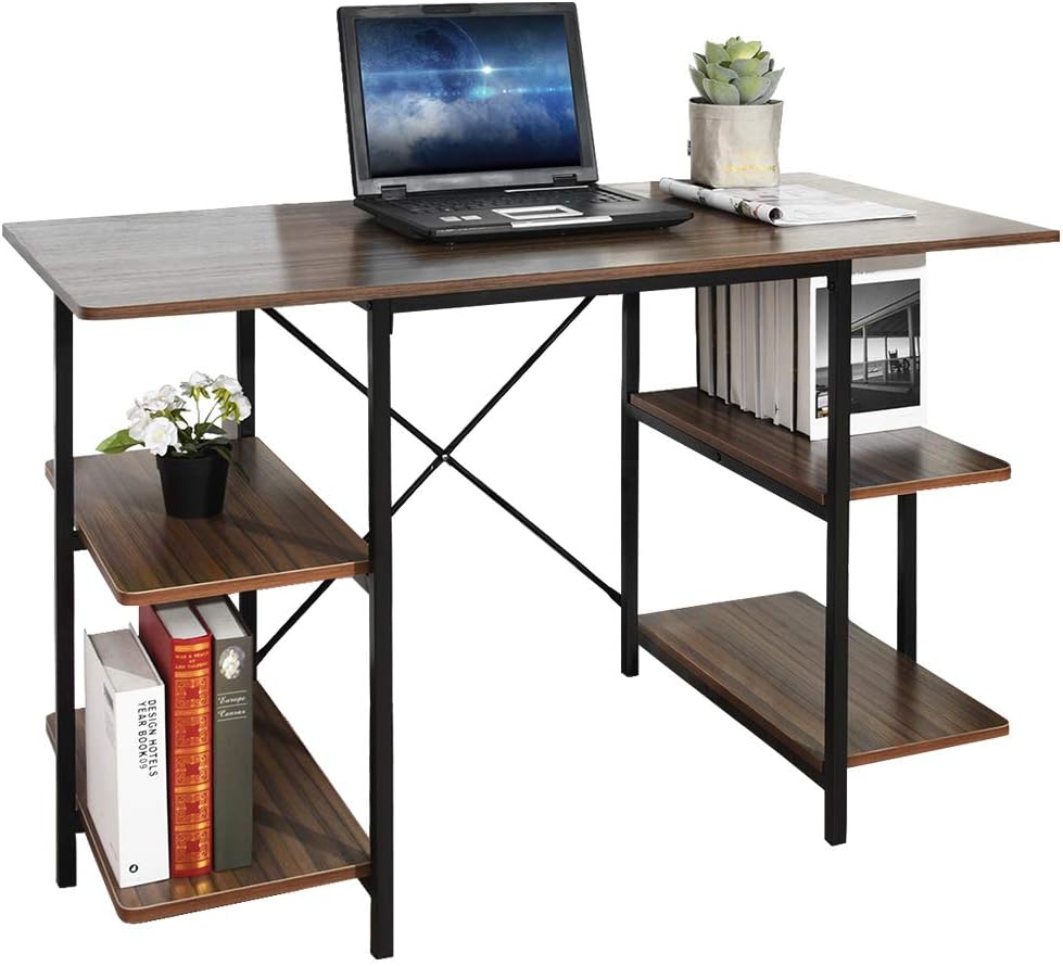 GreenForest Computer Desk with Shelves 47 Inch Large Desktop Home Office Desk Workstation, Walnut