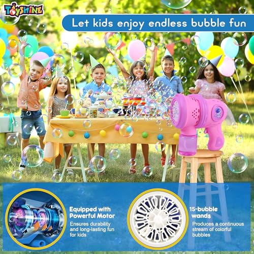 Image of Toyshine 12 Holes Powerful Automatic Battery Operated Bubble Gun Machine with 2 Refil Bottles Bubble Blaster for Adults Kids Birthday Return Gift - Pink