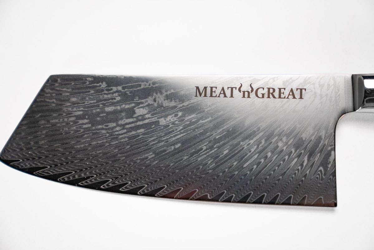 BABOSSA Meat 'n' Great Aquarell Chai Dao mit 19cm Klinge aus VG10 Damaststahl | Profi Chai Dao mit Griff aus Epoxidharz und Holz | 33cm Gesamtlänge