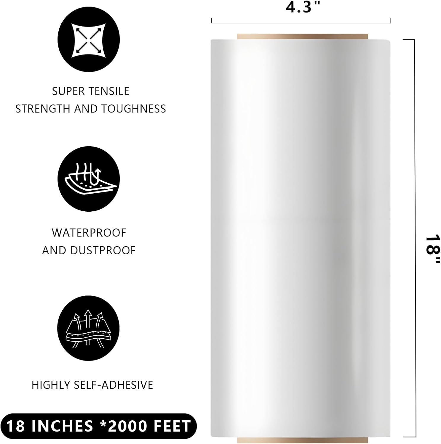 2 Rolls Heavy Duty Stretch Wrap - 18" x 2000 FT, 80 Gauge Clear Shrink Wrap Roll, Commercial Grade Plastic Wrap for Moving & Packing, Stretch Shrink Film for Storage, Pallet Wrapping & Shipping