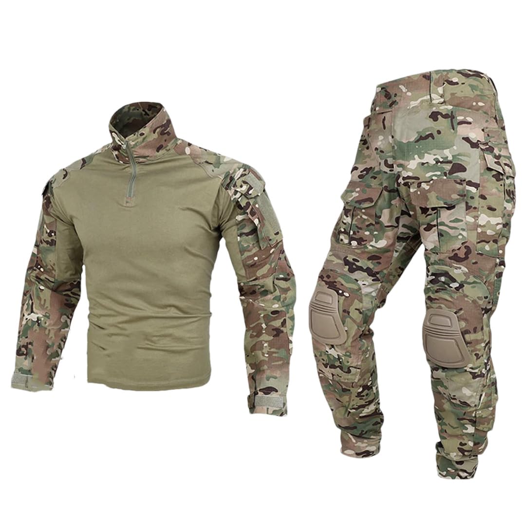 Suwequest Conjunto de camisa táctica para hombre, camuflaje de caza, uniforme de manga larga, camiseta y pantalones de combate