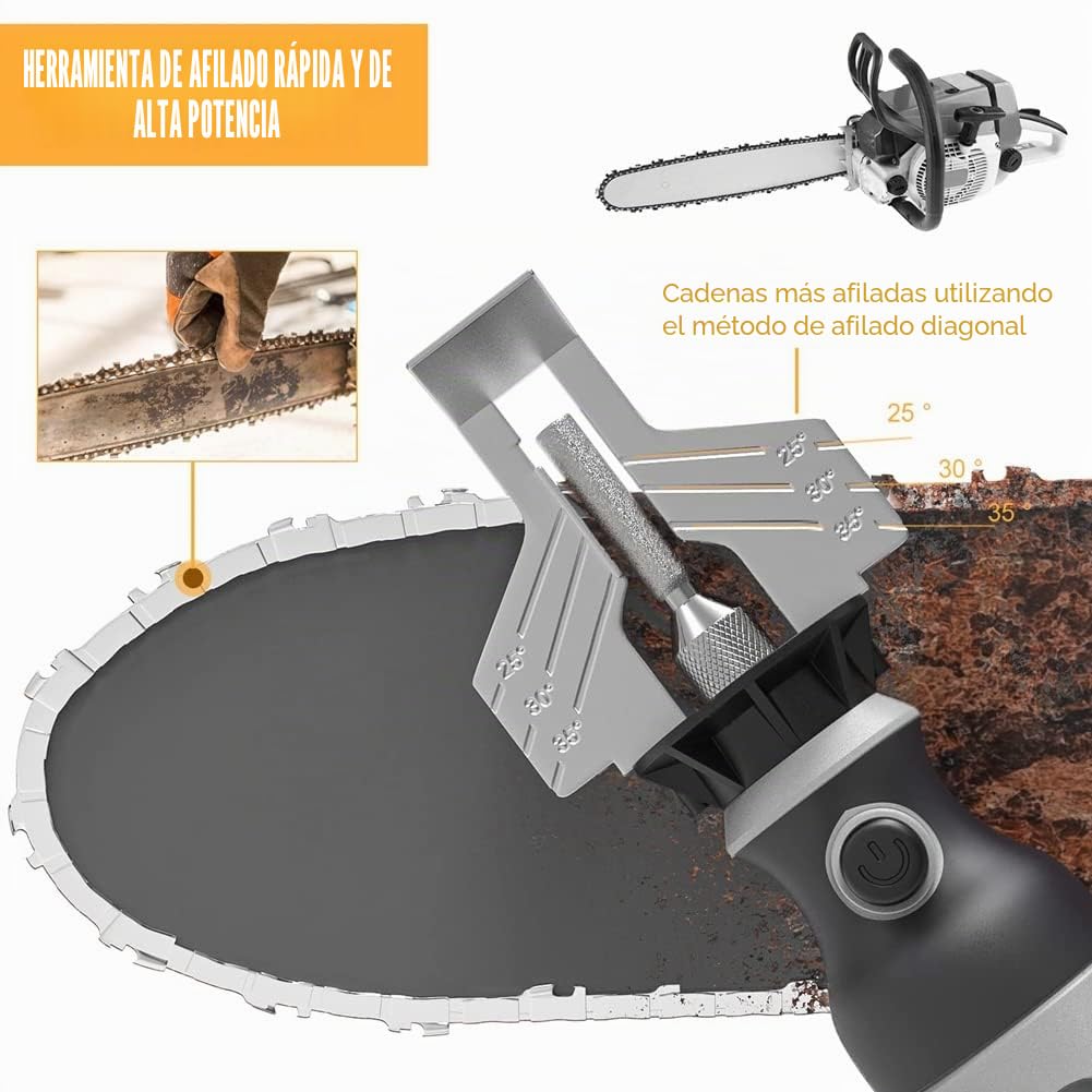 Herklotzn Afilador de motosierra inalámbrico, kit de afilado de motosierra de mano eléctrico, herramienta de afilado de motosierra de velocidad