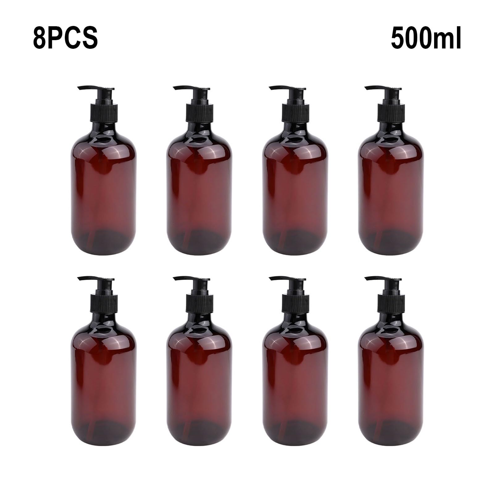 Paquete de 8 botellas vacías de PET marrón de 500 ml con bombas de loción negra, dispensadores recargables para champú, acondicionador, gel de baño, salón y uso doméstico