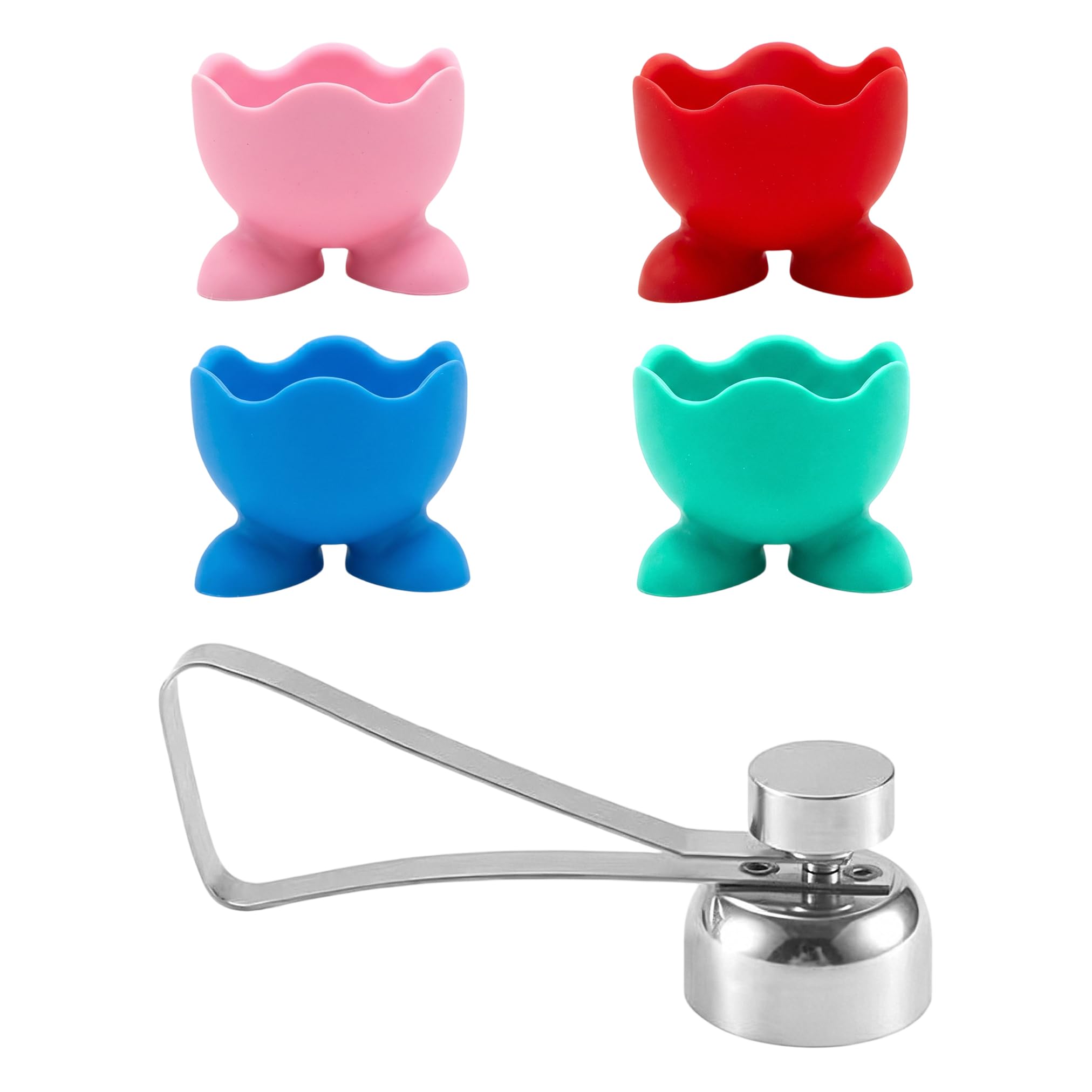 5-Piece Egg Cup Set with Opener – Colourful Boiled Egg Holder for Breakfast