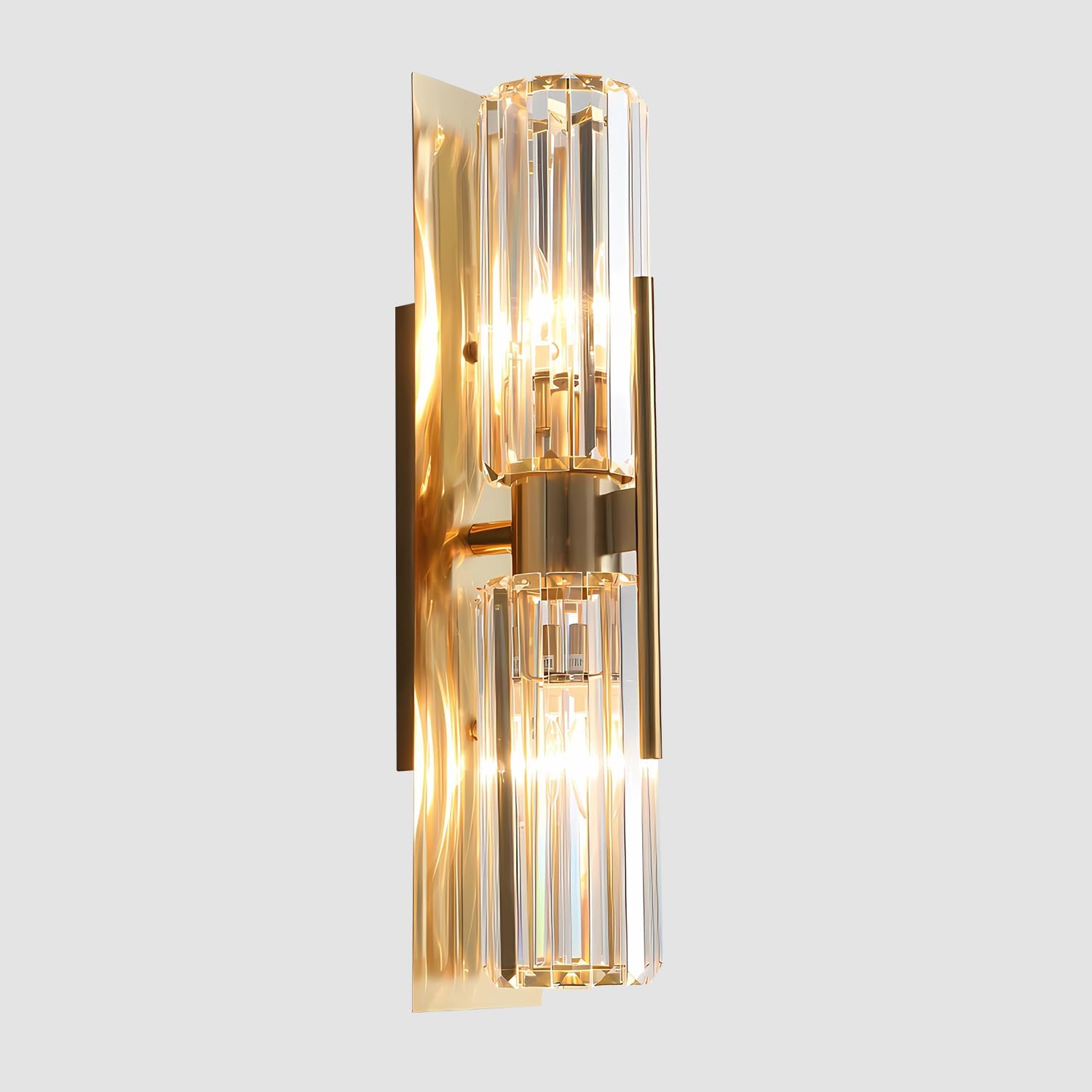 Modern Luxury Crystal Wall Sconce 2-Light Gold Mid Century Brass Wall Lighting Elegant Bedside Wall Lamp for Bedroom Hallway Bathroom