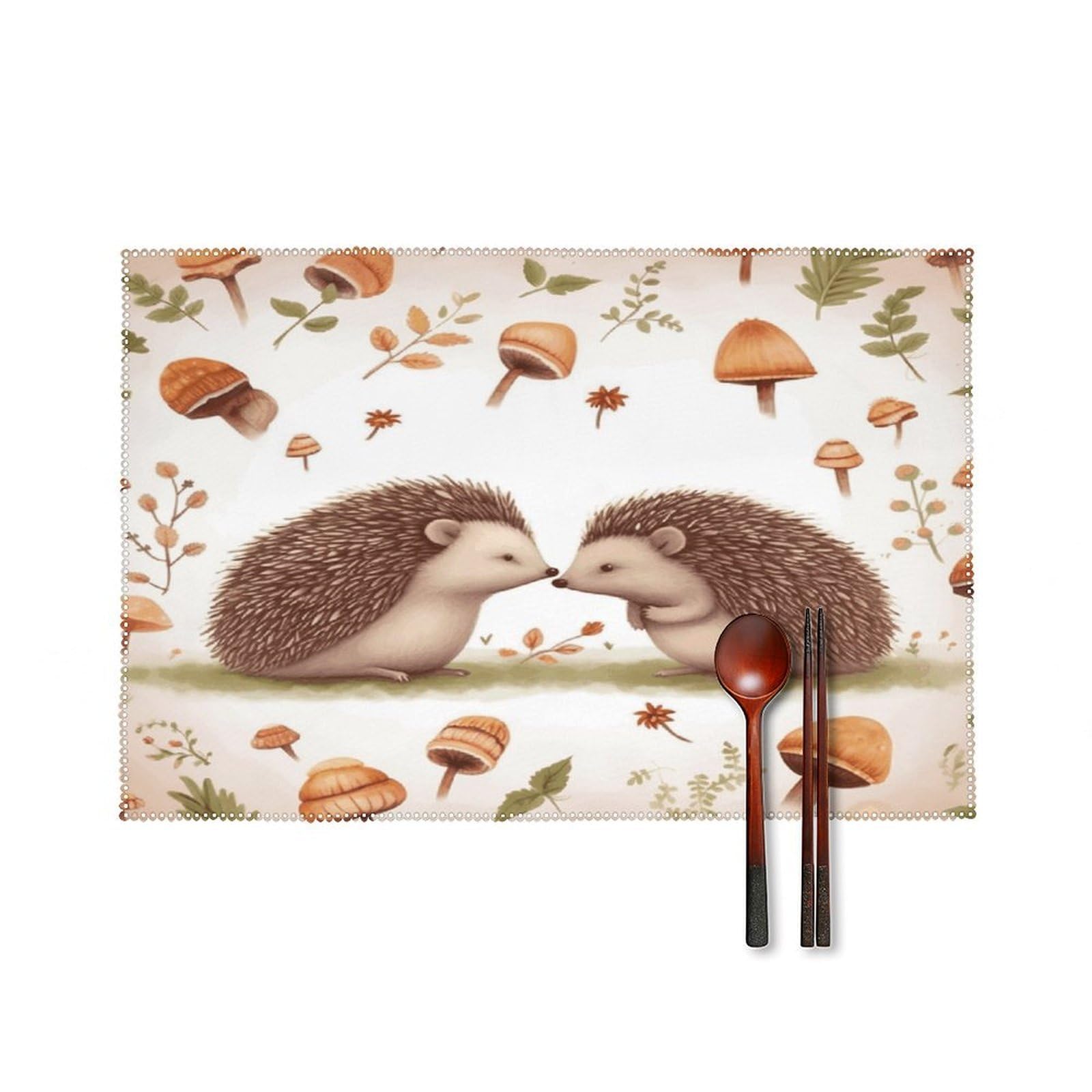 Nature Lovely Hedgehog Lovers Placemats Set of 4 Heat Resistant Non-Slip Place Mats Reusable Dining Table Mats Canvas Place Mat Anti-Fading Waterproof Placemats for Dining Table Decor