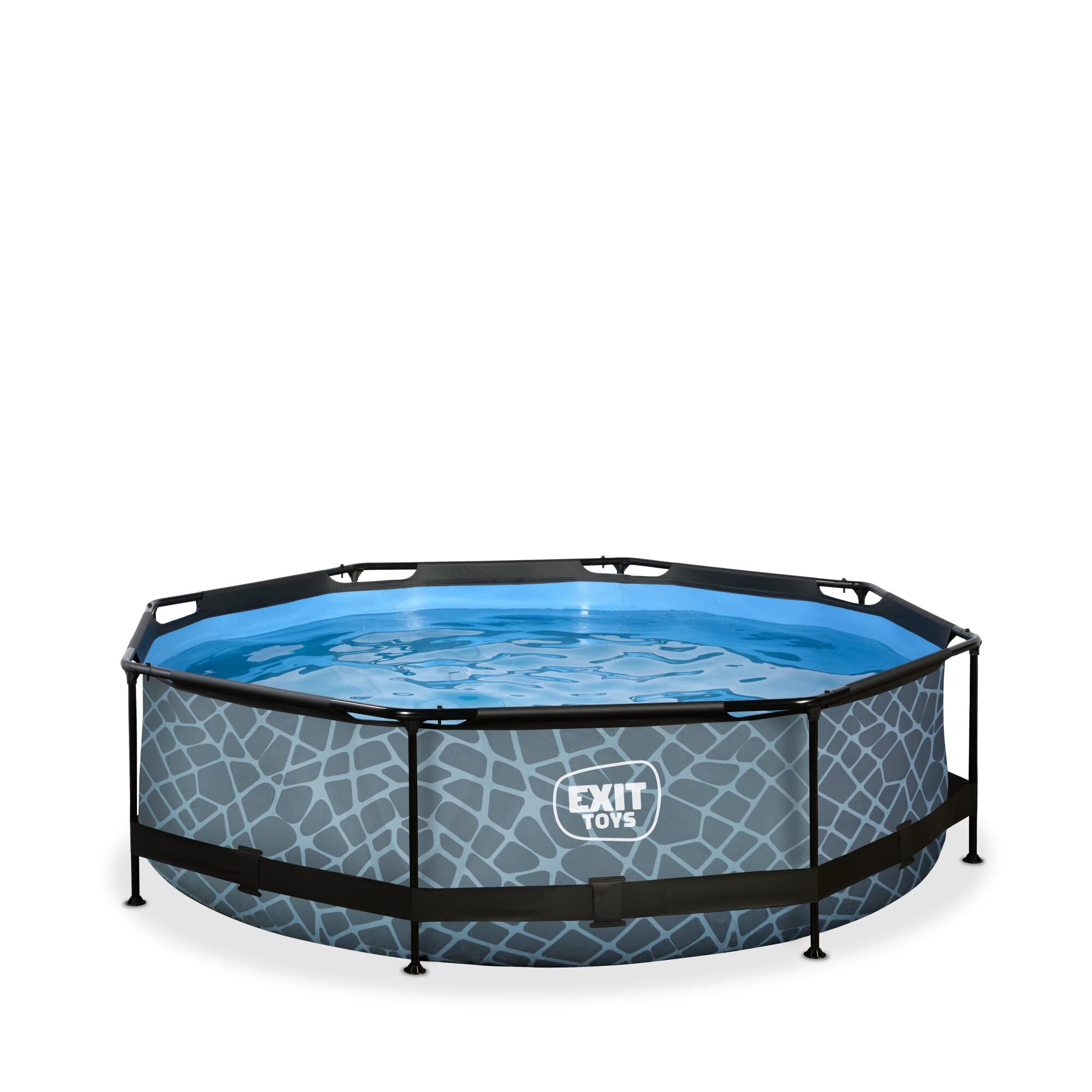 EXIT Toys Above Ground Swimming Pool Round 10 x 2.5 ft with Filter Pump – Garden Swimming Pool for Kids – Steel Frame – TÜV Tested – Steel Frame Garden Pool – Stone Pool – Grey