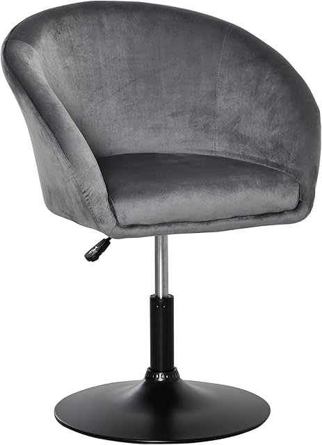 HOMCOM Swivel Bar Stool Fabric Dining Chair Dressing Stool with Tub Seat, Back, Adjustable Height, Grey