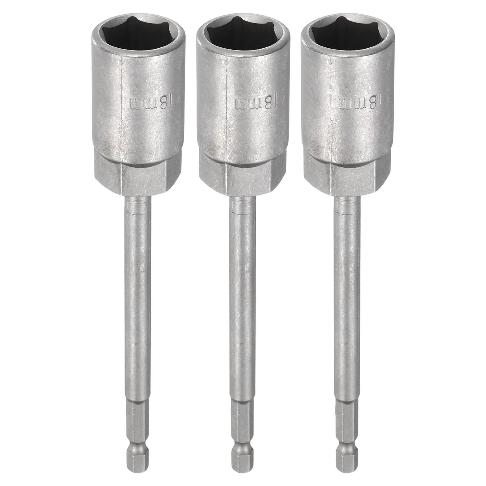 sourcing map 3pcs Nut Driver Drill Bit 18mm Metric Impact Socket 1/4" Hex Shank 6" (150mm) Extra Long 6-Point Sockets Quick-Change CR-V Steel Bolt Setter for Power Drill Drivers — image 1
