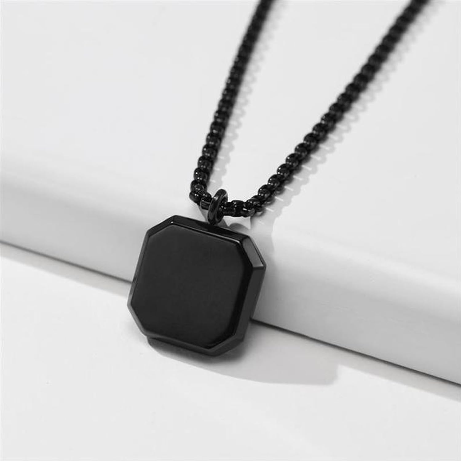 Fashion Frill Valentine Gift For Boyfriend Silver Chain For Men Stainless Steel Square Silver Pendant With Black Leather Bracelet For Men Boys Love Gifts Combo