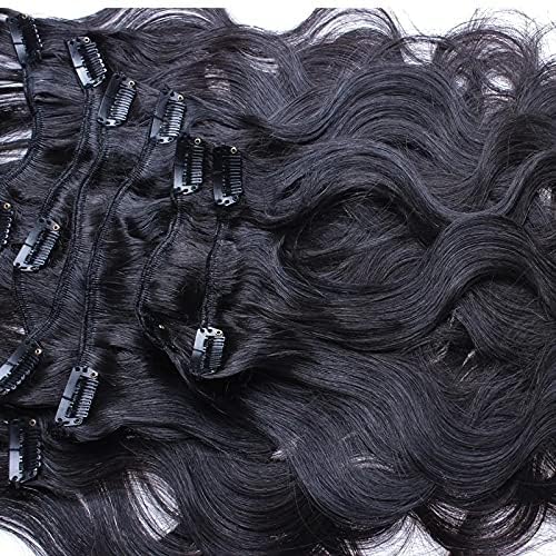 Body Wave Clip in Human Hair Extension Brazilian Remy Clip on Hair Extension Natural Black 10-30inch Long Wavy Full Head 100-150g (14inch 100grams, #2(Darkest Brown))