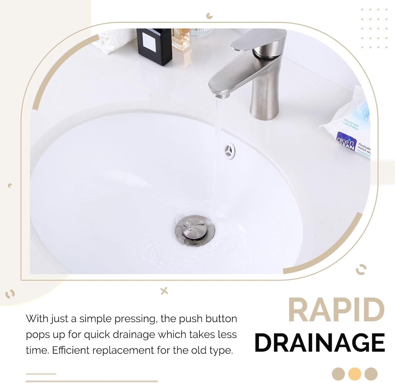 Angle Simple Bathroom Sink Drain with Overflow, Brass Pop Up Sink Drain Stopper Brushed Nickel