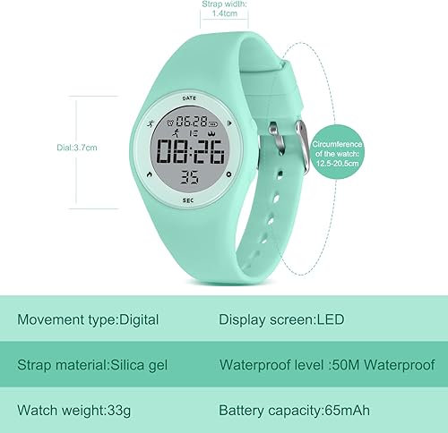 Miniatura 6 de Reloj deportivo digital para niños y niñas con contador de pasos, alarma vibratoria y despertador. Rastreador de actividad a prueba de agua, sin