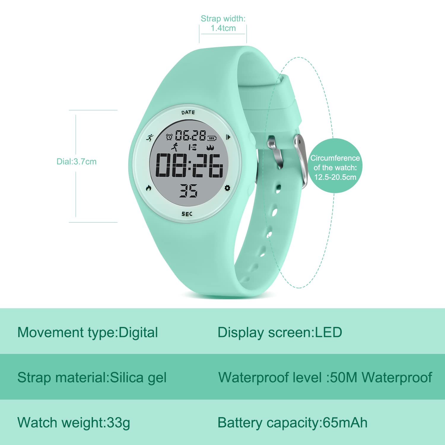 NN BEN NEVIS Reloj digital para niños y niñas, reloj deportivo con rastreador de fitness, despertador, cronómetro, sin aplicación e impermeable, reloj para niños de 5 a 12 años