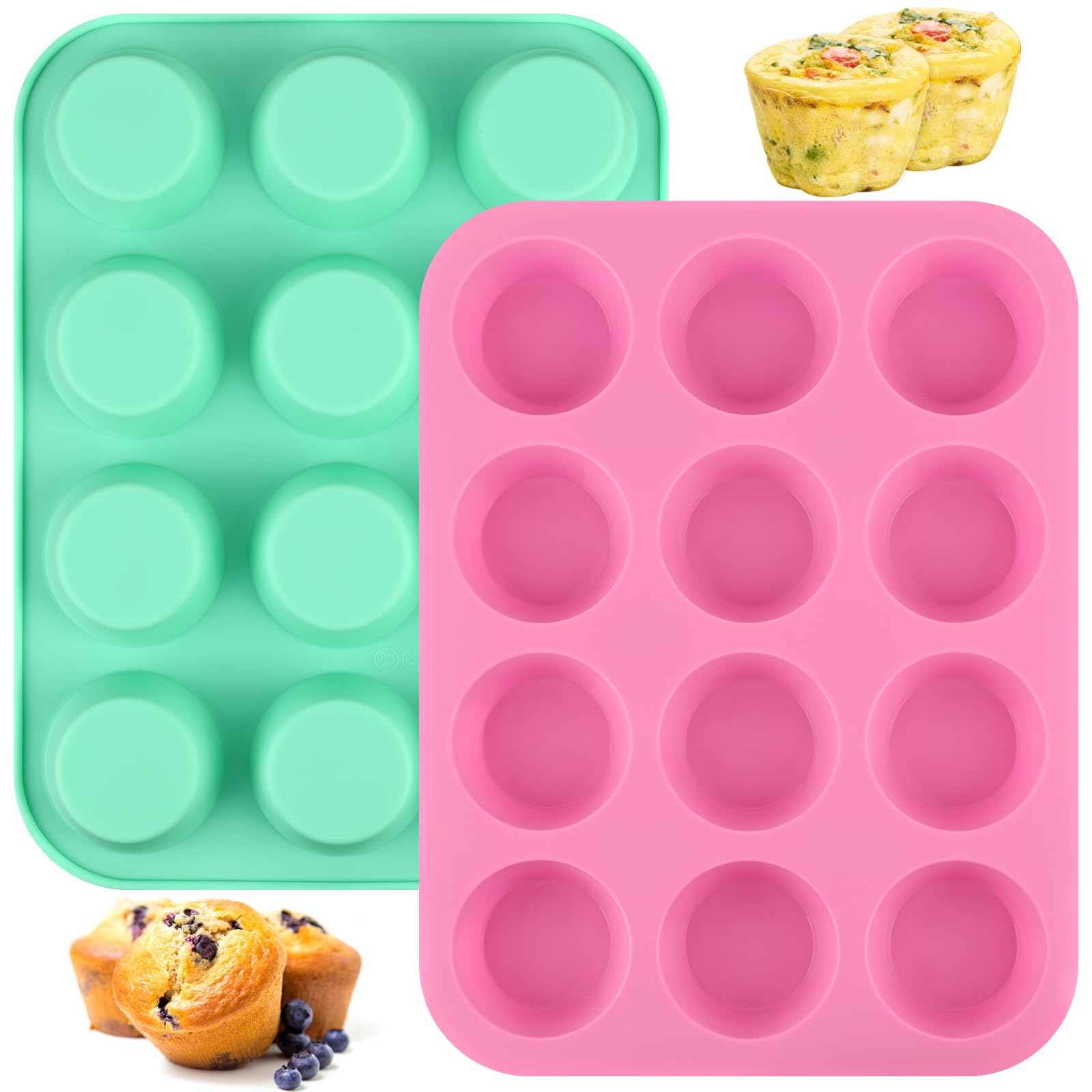 Sakolla Silikon-Muffinform für 12 Cupcakes, antihaftbeschichtet, Muffinformen zum Backen von Kuchen, Torte, Brot, Gelee