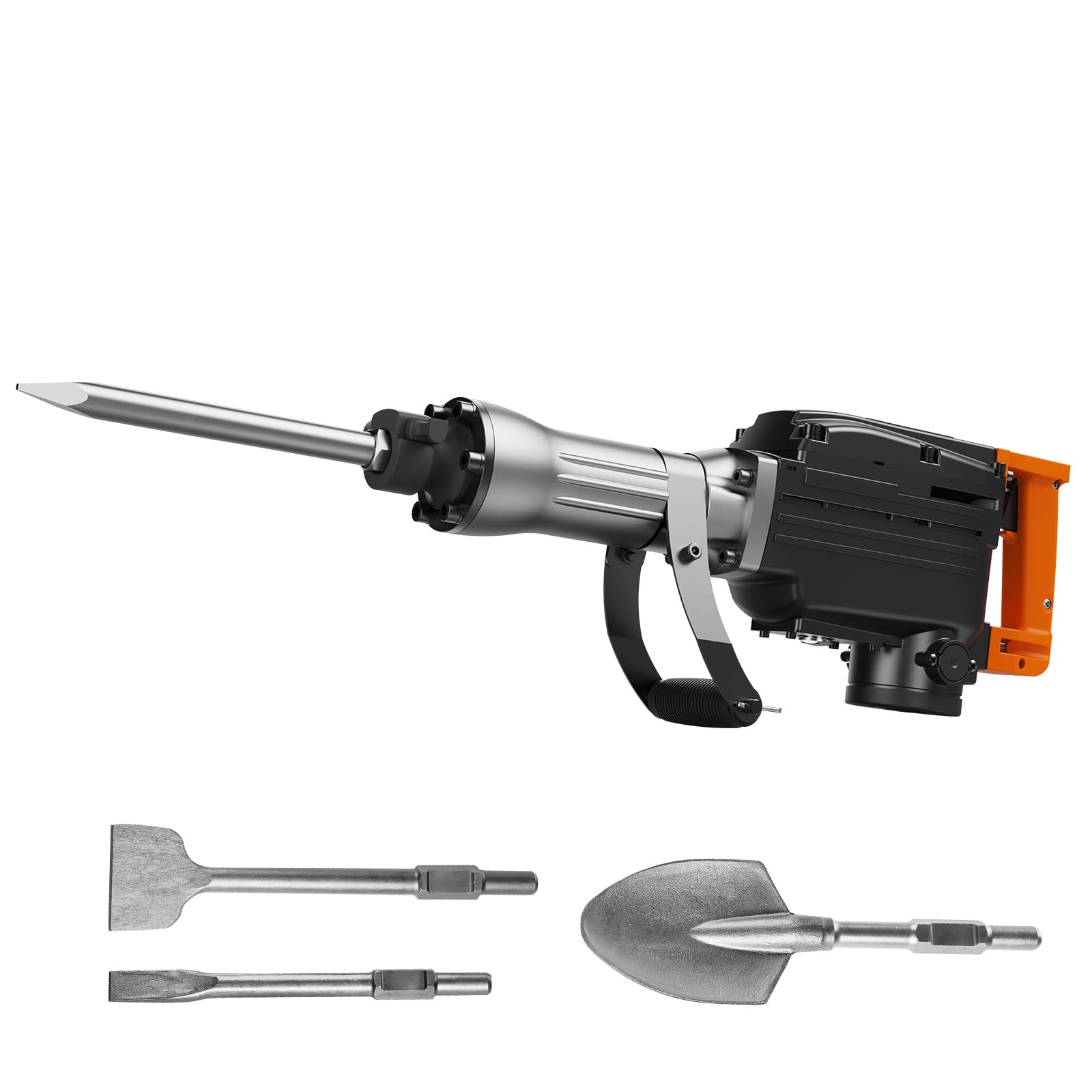 Happybuy Demolition Jack Hammer, 4pcs Chisels Bit with Case, 1350 BPM Heavy Duty, 2200W Concrete Breaker, Black