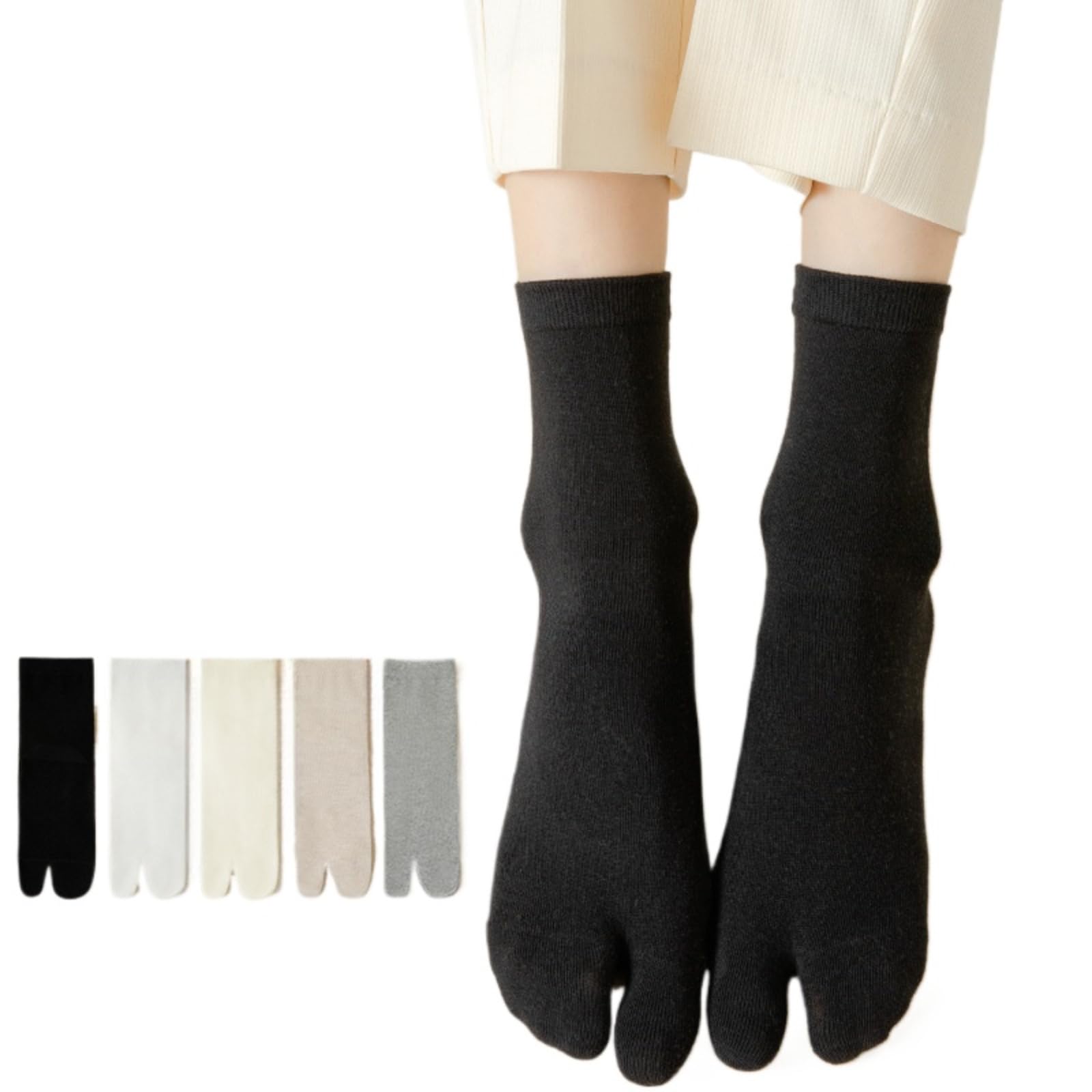 5 Pairs Japanese Split Toe Socks For Women Warm Winter Tabi Geta Socks Traditional Kimono Socks for Men&Women (Women's Crew 5 Pairs)