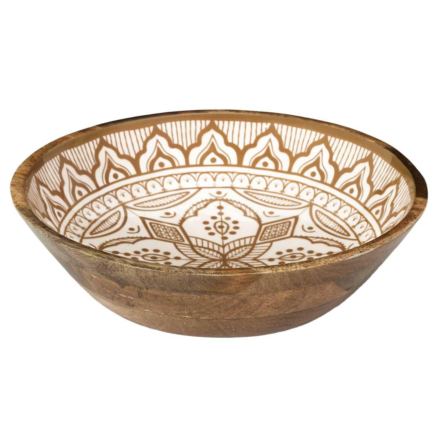HOME DECO FACTORY, KA0567, Insalatiera in Terracotta, Legno di Mango Dune, Design Elegante e Moderno, Ideale per Insalate e Piatti, Facile da Pulire, Diametro 28 cm, Bianco e Arancione