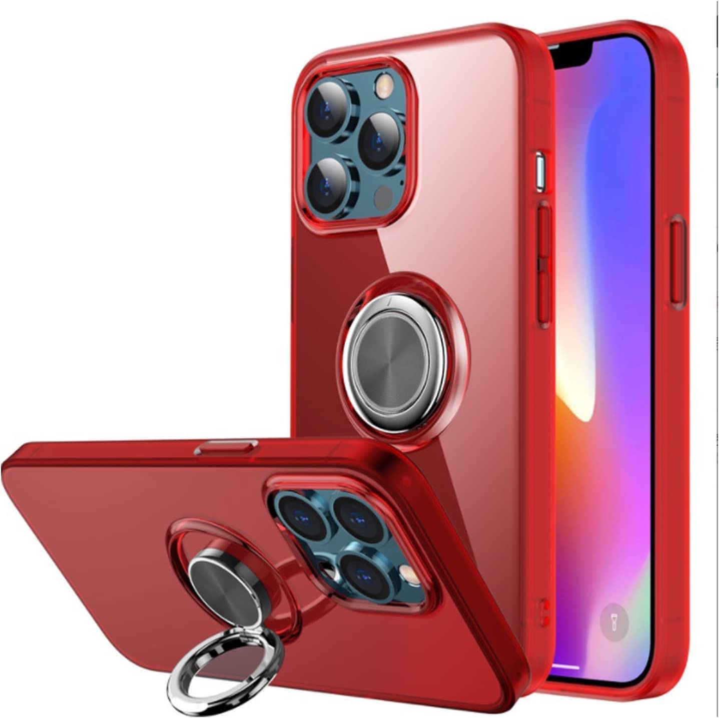 Coque iPhone 13 Pro Max KANUZ fine ajustée design rouge mat avec anneau